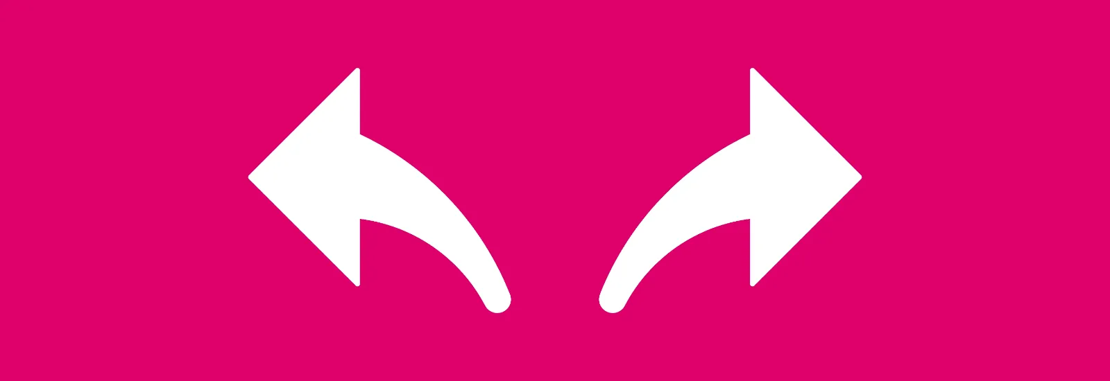 Zwei weisse Pfeile auf rosarotem Hintergrund weisen in die andere Richtung